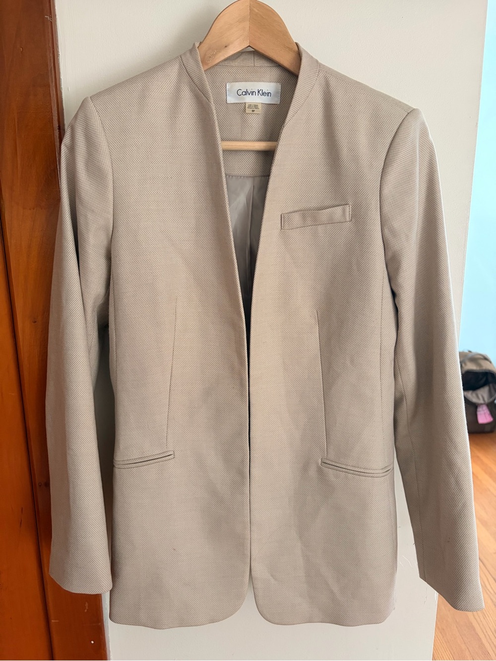 Calvin Klein Neutral Textured Collarless Jacket